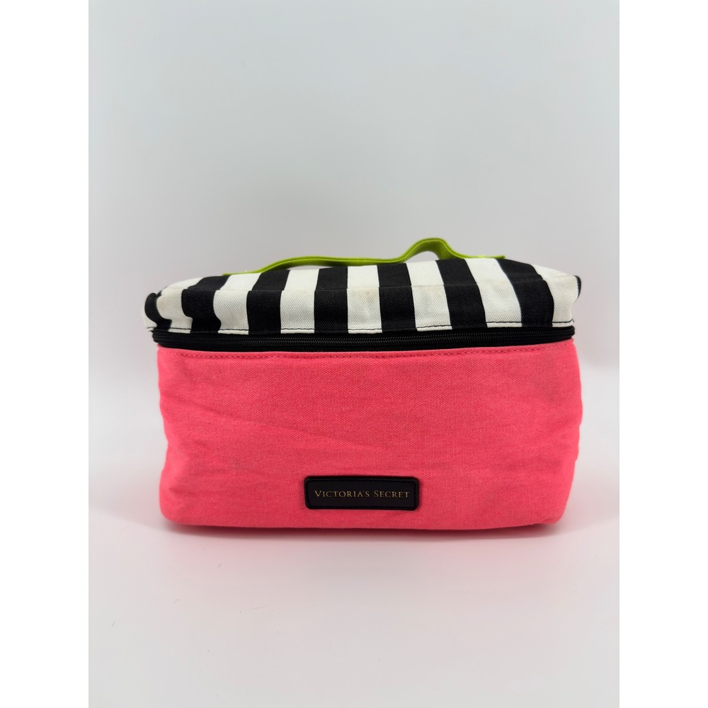 Victoria's Secret Pink Black White Stripe Lingerie Travel Organizer Makeup Bag